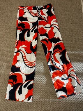Bold Abstract Print Wide-Leg Pants - Orange, Navy & White